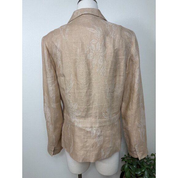 Tommy Bahama Womens‎ 100% Linen Tan Floral Button Up Jacket - Picture 9 of 13